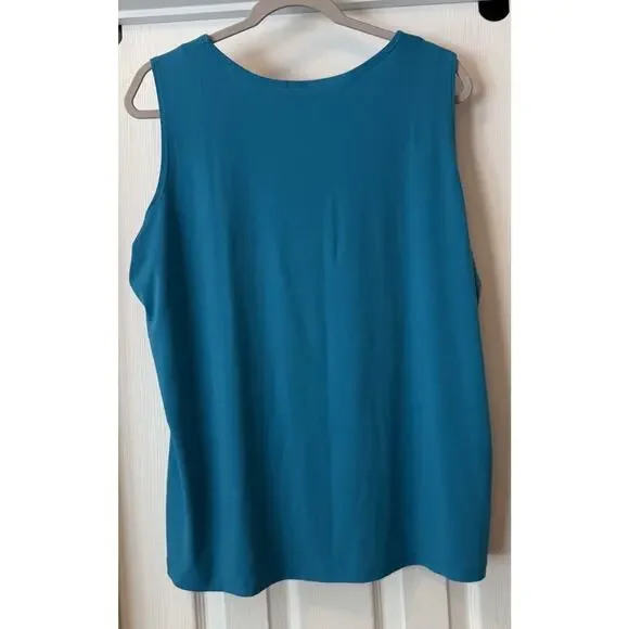 Susan Graver Tank Top Sz 1X Turquoise Blouse Beaded Sleeveless Liquid Knit EUC - Picture 3 of 8
